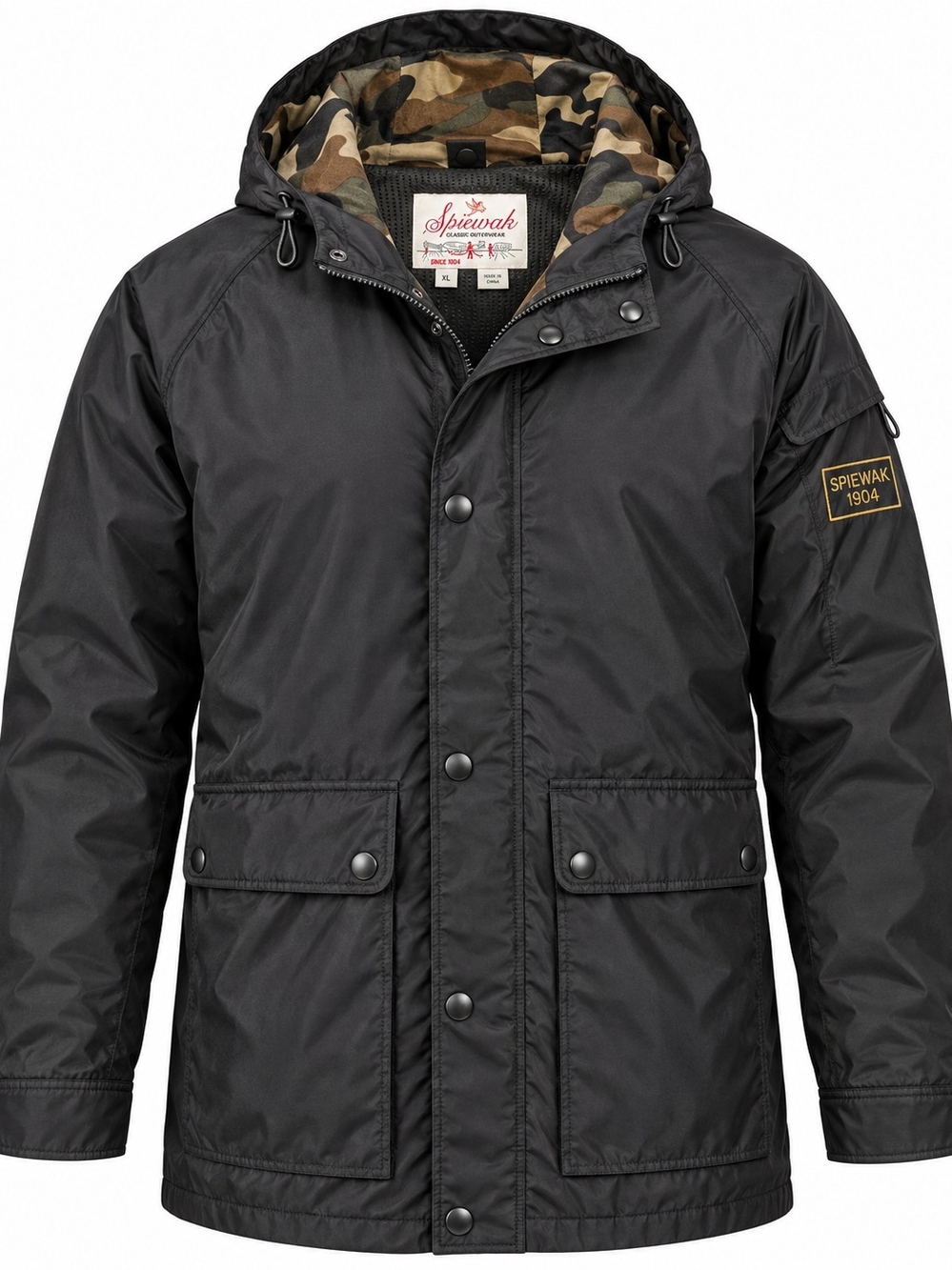 Spiewak Classic Outerwear Men’s XL Black Hooded Camo Lined Utility Parka